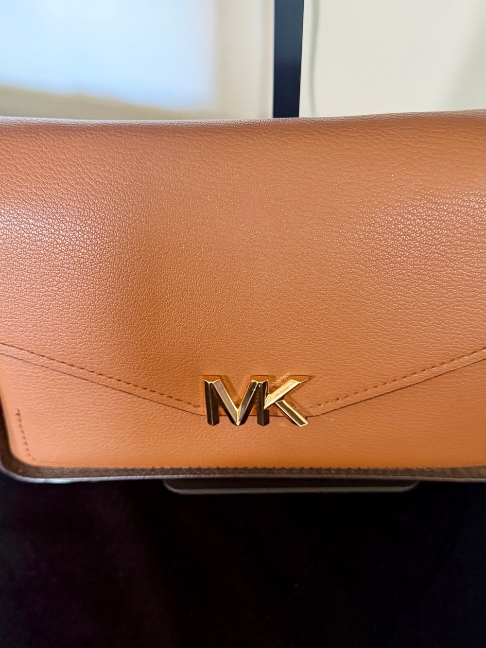 Michael Kors Tan Leather Crossbody with Gold MK Logo